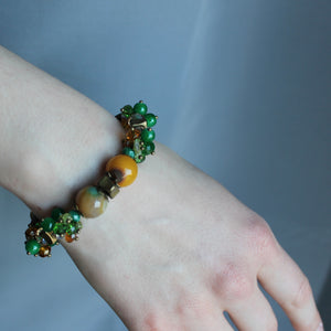 Green and yellow Agate stone bracelet with gold clasp