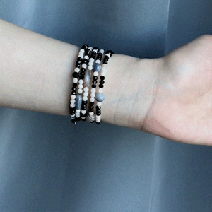 Black, white, neutral colored Agate stone Cuff coil bracelet