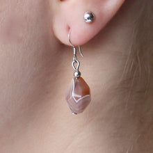 Load image into Gallery viewer, Tawny Agate rock dangling earrings with genuine silver hooks.