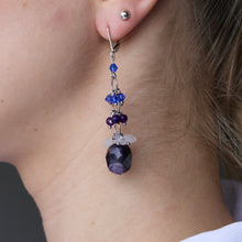 Load image into Gallery viewer, Purple Amethyst dangling earrings with silver hooks.