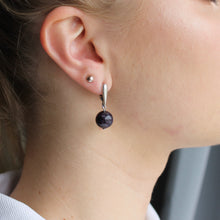 Load image into Gallery viewer, Amethyst orb earrings with silver clasps.