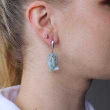 Load image into Gallery viewer, Collection of Aquamarine stone dangling earrings with silver clasps.