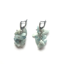 Load image into Gallery viewer, Collection of Aquamarine stone dangling earrings with silver clasps.