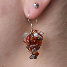 Load image into Gallery viewer, Carnelian earrings with red, orange, and brown stones and genuine silver hooks.