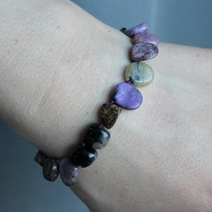 Purple Charoite stone bracelet with gold clasp