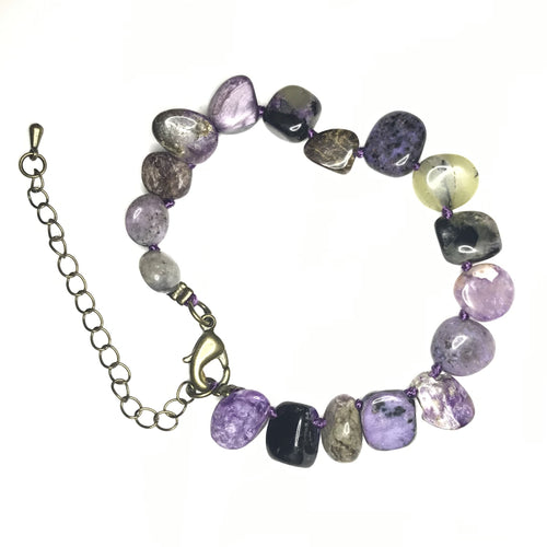 Purple Charoite stone bracelet with gold clasp