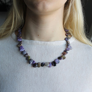 Lilac Charoite stone necklace.