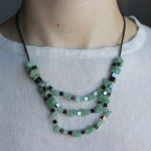 Load image into Gallery viewer, Hematite and green Agate stone necklace with three layers.