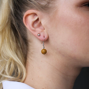 Yellow-brown orb Jasper stone earrings with silver hooks.