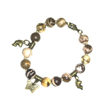 Load image into Gallery viewer, Brown Jasper stone bracelet with gold charms 