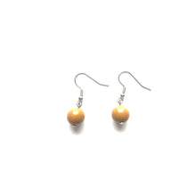 Load image into Gallery viewer, Yellow-brown orb Jasper stone earrings with silver hooks.