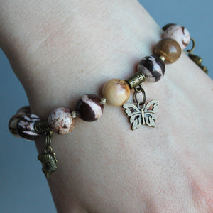 Brown Jasper stone bracelet with gold charms 