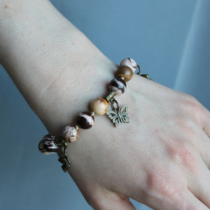 Brown Jasper stone bracelet with gold charms 