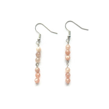 Load image into Gallery viewer, Pink Moonstone earrings with silver hooks.