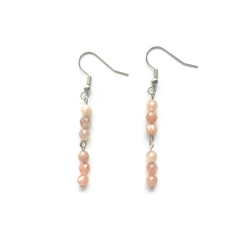 Pink Moonstone earrings with silver hooks.