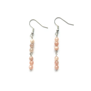 Pink Moonstone earrings with silver hooks.