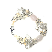 Load image into Gallery viewer, Pink, cream, and clear Quartz stone bracelet with silver accents and clasp