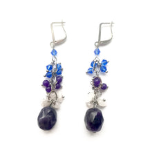 Load image into Gallery viewer, Purple Amethyst dangling earrings with silver hooks.