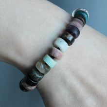 Load image into Gallery viewer, Quartz, Amazonite &amp; Apatite stone bracelet with silver clasp