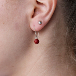 Red Coral orb earrings with genuine silver hooks.