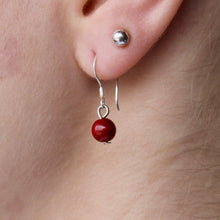 Load image into Gallery viewer, Red Coral orb earrings with genuine silver hooks.