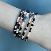 Load image into Gallery viewer, Black, white, neutral colored Agate stone Cuff coil bracelet 