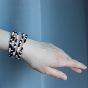 Black, white, neutral colored Agate stone Cuff coil bracelet 