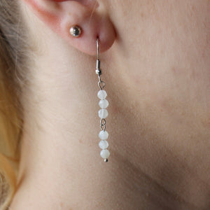 White Moonstone dangling earrings silver hooks.